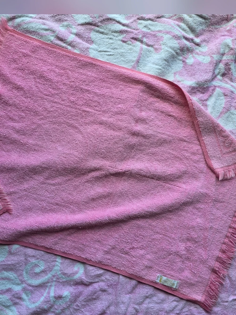 Vintage Sears Hand Towel Bubblegum Pink Fringed Bath Towel 1950 1960 Decor